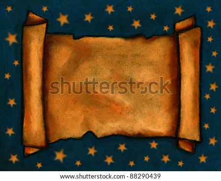 Pastel Painting of Old Scroll With Starry Background