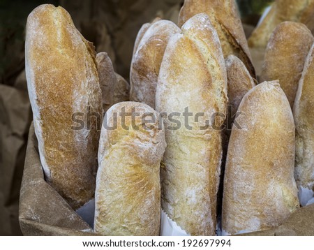 Fresh baguettes at local farm market.