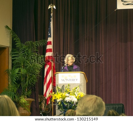 MONTEREY, CA - FEB 23: Retired Supreme Court Judge Sandra Day O\'Connor delivers a speech to educators about civics at curriculum conference, at Conference Center, February 23, 2013 in Monterey CA.