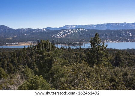 View From Cougar Crest of Big Bear Lake and Snow Summit Ski Resort with Early Snow
