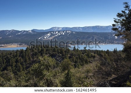 View From Cougar Crest of Big Bear Lake and Snow Summit Ski Resort with Early Snow