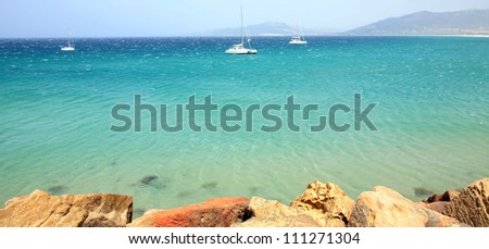 Beautiful panoramic view of the beach and ocean in Tarifa Spain