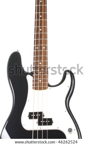 Beautiful black and white precision bass guitar isolated on white background