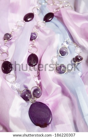 Necklace and bracelet of amethyst and rock crystal