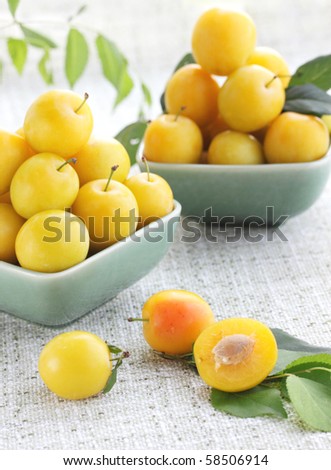 Two plates of the yellow damson plum