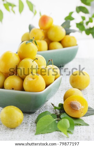 Fruit still life/ yellow damson plum in the plate