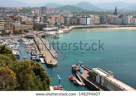SAN SEBASTIAN, SPAIN - MAY 5: View of San Sebastian from Mount Urgull, May 5, 2013 in San Sebastian, Spain. San Sebastian is situated on the Bay of Biscay.