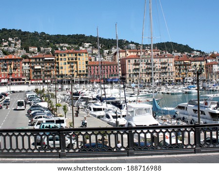 NICE, FRANCE - MAY 12, 2013: Nice - city and port on the south-east of France, 30km from the border with Italy, luxury resort on the French Mediterranean coast.
