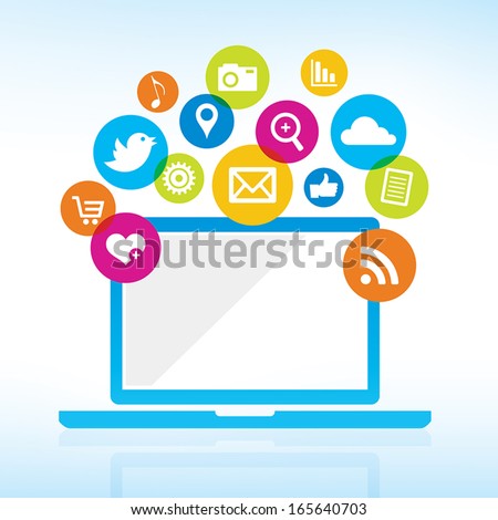 Online Sharing - Computer with media icons