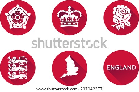 England Flat Icon Set. Set of vector graphic flat icons representing national symbols of England.