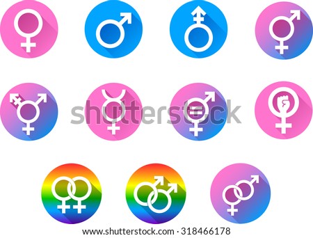 Gender Icons. Set of vector graphic flat icons representing symbols of gender and sexuality.
