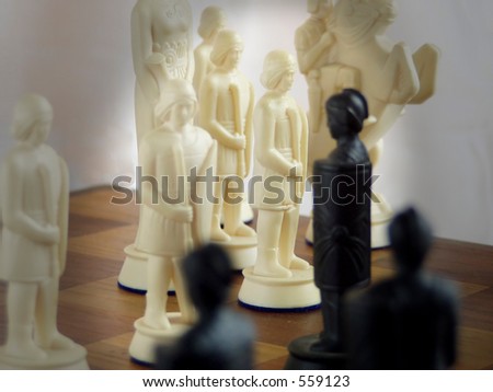Lone pawn is center of attention and in the spotlight.