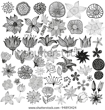 Set Of Black Flowers Stock Vector 94893424 : Shutterstock