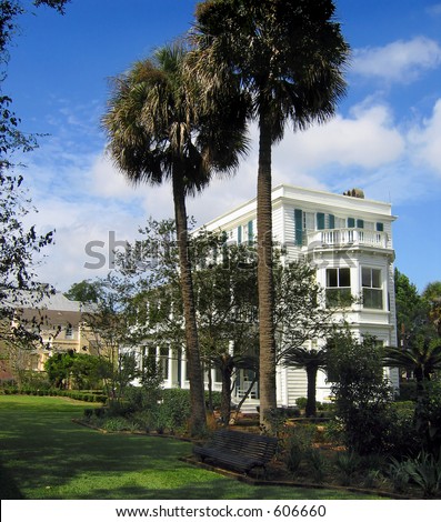 The beautifully groomed grounds of the Major James Ladson house on Meeting Street in Charleston; built 1792