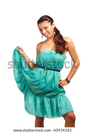 beautiful woman posing dance  in blue dress. More images of this models you can find in my portfolio