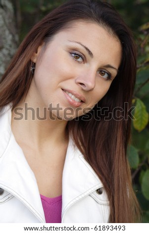 Portrait of beautiful woman leaves background. More images of this models you can find in my portfolio