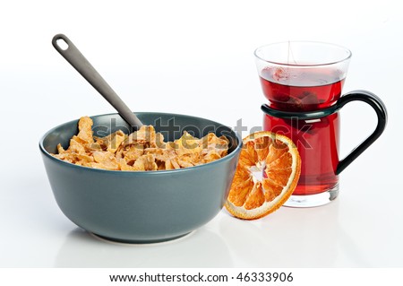 breakfast with cornflakes and tea Stock foto © 
