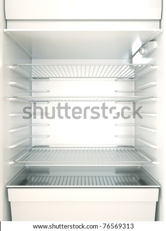 Empty fridge interior. 3D render.
