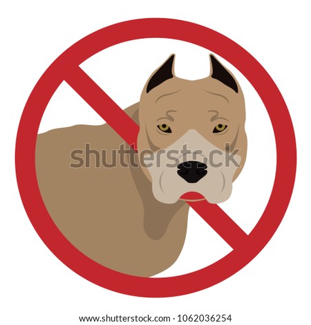 Vector Pitbull dog stop sign isolated on white background. Animal trespassing not allowed symbol with dog foot print. Pet on white with red canvas prohibition sign for sticker or fence.