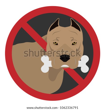 Vector Pitbull dog stop sign isolated on white background. Animal trespassing not allowed symbol with dog foot print. Pet on white with red canvas prohibition sign for sticker or fence.