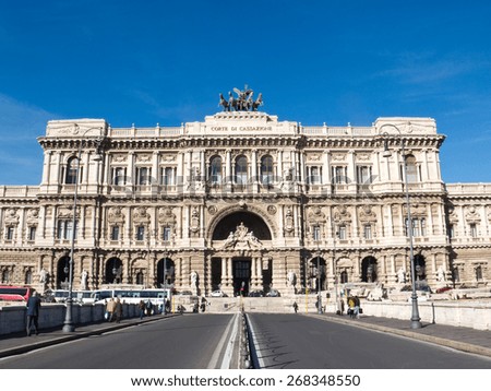 Rome, Italy - November 20, 2014 : The facade of the Italian Palace of Justice or Court of Cassation in Rome, Italy
