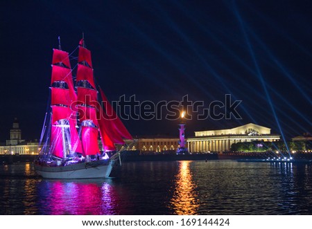 ST.PETERSBURG, RUSSIA - JUNE 24: Celebration Scarlet Sails show during the White Nights Festival, June 24, 2013, St. Petersburg, Russia.