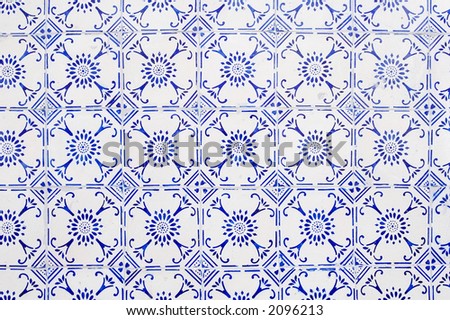 glazed tiles with blue and white simple pattern