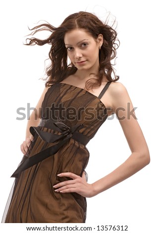 beautiful girl in brown dress