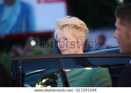 Tilda Swinton attends a premiere for \'A Bigger Splash\' during the 72nd Venice Film Festival at Sala Grande on September 6, 2015 in Venice, Italy.