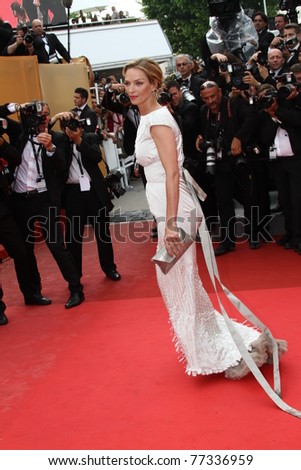 CANNES, FRANCE - MAY 14: Uma Thurman attends the 'Pirates of the Caribbean: On Stranger Tides' premiere during the 64th Cannes Film Festival at Palais des Festivals on May 14, 2011 in Cannes, France