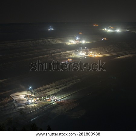 bucket-wheel excavators at night in open-cast coal mining hambach germany