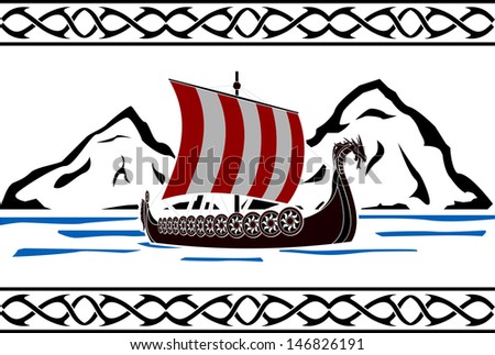 stencil of viking ship. second variant. vector illustration