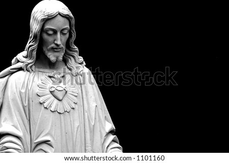 Jesus Looking Down, Isolated On A Black Background Copy-Space Stock ...