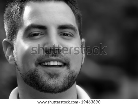 Laughing man, black and white portrait, Happiness