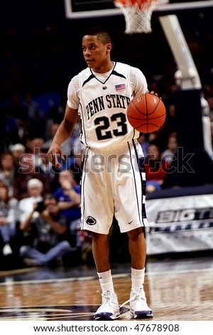 UNIVERSITY PARK, PA - FEBRUARY 24: Penn State guard Tim Fraizerr dribbles the ball up the court a game against Ohio State at the Byrce Jordan Center February 24, 2010 in University Park, PA