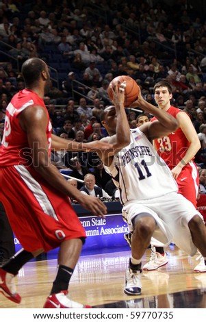 UNIVERSITY PARK, PA - FEBRUARY 24: Penn State forward Bill Edwards falls during a game against Ohio State at the Byrce Jordan Center February 24, 2010 in University Park, PA