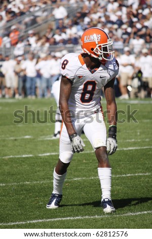 UNIVERSITY PARK, PA - OCT 9: Illinois wide receiver #8 A.J. Jenkins lines up in a game against Penn State at Beaver Stadium October 9, 2010 in University Park, PA