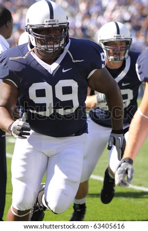 UNIVERSITY PARK, PA - OCT 9: Penn State\'s Defensive Lineman #99 Brandon Ware warms up before a game against Illinois at Beaver Stadium October 9, 2010 in University Park, PA