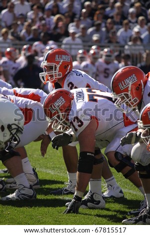 UNIVERSITY PARK, PA - OCT 9: Illinois quarterback No. 2, Nathan Scheelhaase, changes the play against Penn State at Beaver Stadium on October 9, 2010 in University Park, PA