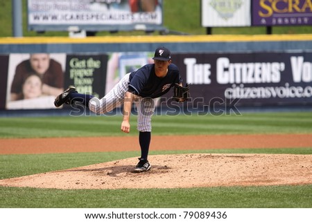 SCRANTON, PA - MAY 24: Scranton Wilkes Barre Yankees pitcher Adam Warren pitching during a game against the Indianapolis Indians at PNC Field on May 24, 2011 in Scranton, PA.