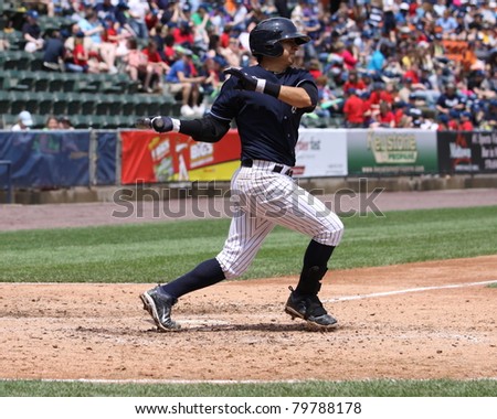 SCRANTON, PA - MAY 24: Scranton Wilkes Barre Yankees batter Ramiro Pena swings at a pitch in a game against the Indianapolis Indians at PNC Field on May 24, 2011 in Scranton, PA.