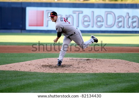 SCRANTON, PA - JULY 9: Rochester Red Wings pitcher Jake Stevens fires a pitch in a game against the Scranton Wilkes Barre Yankees at PNC Field on July 9, 2011 in Scranton, PA.