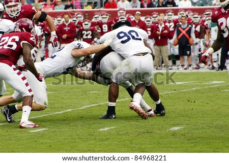 PHILADELPHIA, PA. - SEPTEMBER 17: Temple quarterback Chester Stewart is tackled against Penn State on September 17, 2011 at Lincoln Financial Field in Philadelphia, PA.