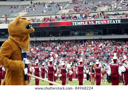 PHILADELPHIA, PA. - SEPTEMBER 17: Penn State mascot the Nittany Lion on the field during a game against Temple on September 17, 2011 at Lincoln Financial Field in Philadelphia, PA.