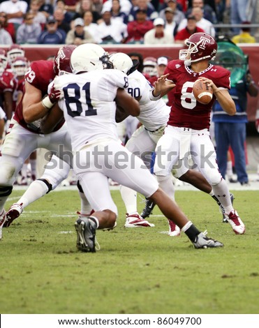 PHILADELPHIA, PA. - SEPTEMBER 17: Temple Quarterback Mike Gerardi passes under pressure during a game against Penn State on September 17, 2011 at Lincoln Financial Field in Philadelphia, PA.