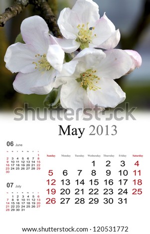 2013 Calendar. May. Blossom apple tree