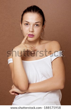 girl without make-up and cosmetics.  natural skin. portrait for retouch, school projects.