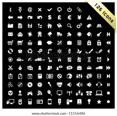 White Set Of 126 Icons Stock Vector 51556486 : Shutterstock