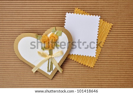 Love heart greeting or invitation card with blank paper emty for your text. Handmade paper cutout.