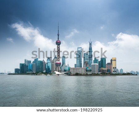 shanghai skyline with huangpu river  ,modern city background
